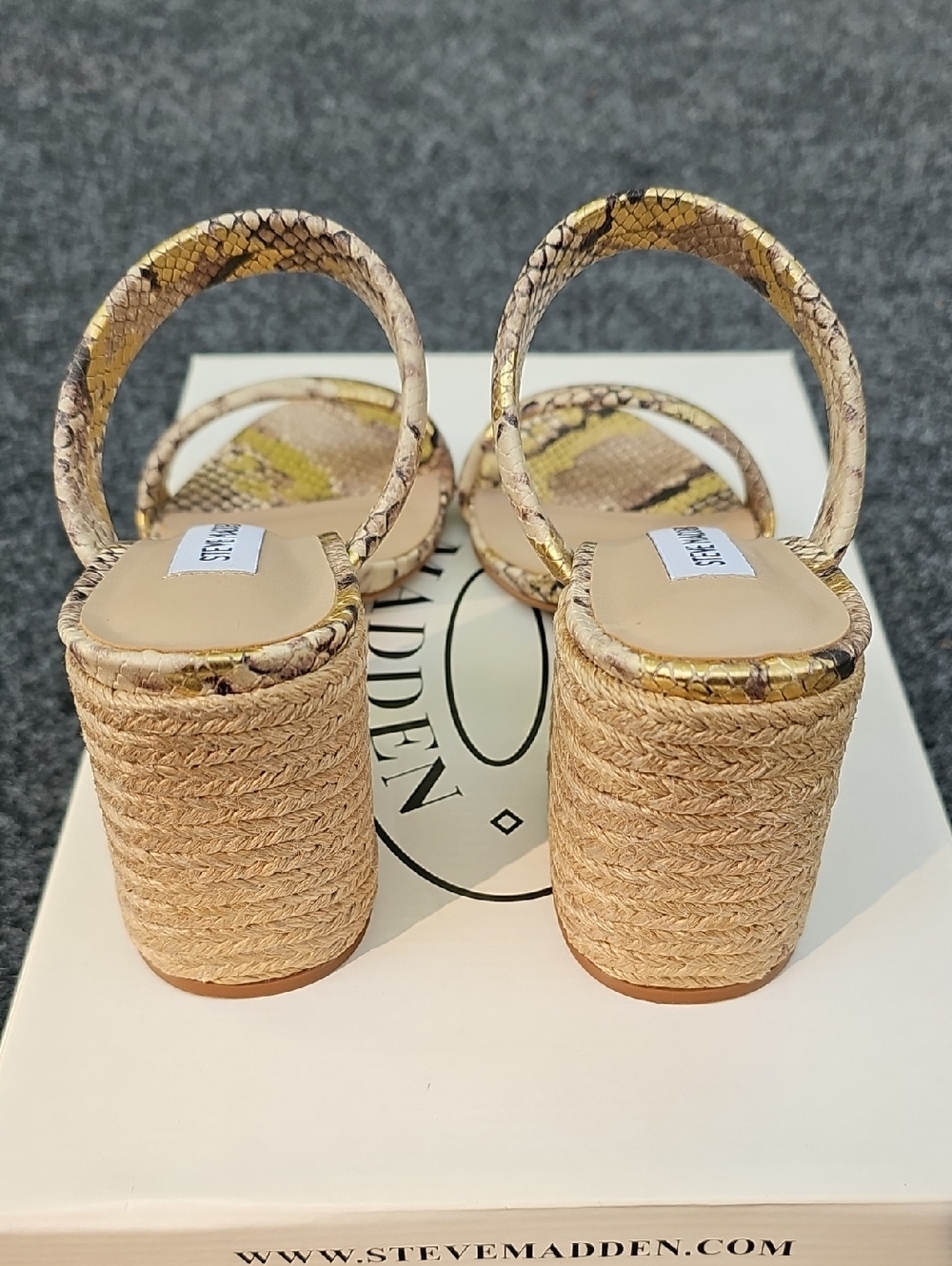 Steve Madden Women's 7 Marcella Metallic Gold Snake-Print Heeled Sandals - Picture 7 of 12